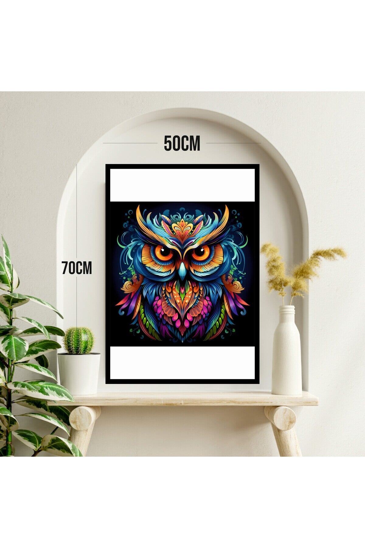 Baykuş Hayvan Büyük Boy Renkli Solmaz Kaliteli Baskı Çerçeve Görünümlü MDF Tablo 70x50cm 138