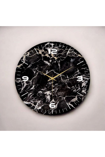 Renkli Baskı Mermer Desenli Sayılı Hediyelik Ahşap Sessiz Tablo Duvar Saati