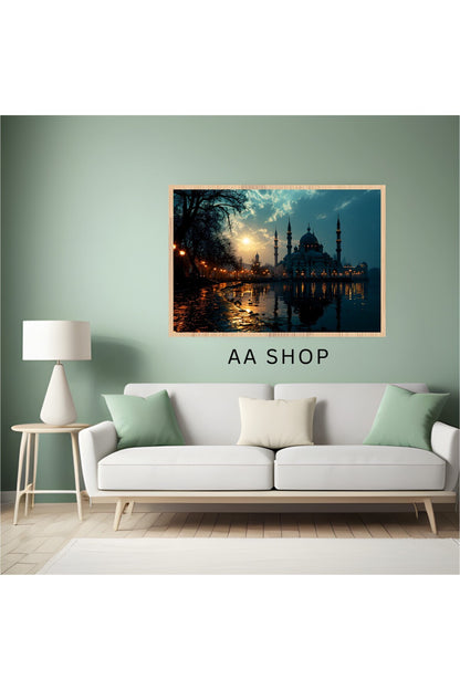 Camii Manzara Büyük Boy Renkli Solmaz Kaliteli Baskı Çerçeve Görünümlü MDF Tablo 70x50cm 133