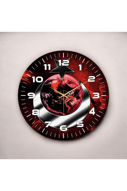 Renkli Baskı Türk Bayrak Desenli Sayılı Hediyelik Ahşap Sessiz Tablo Duvar Saati