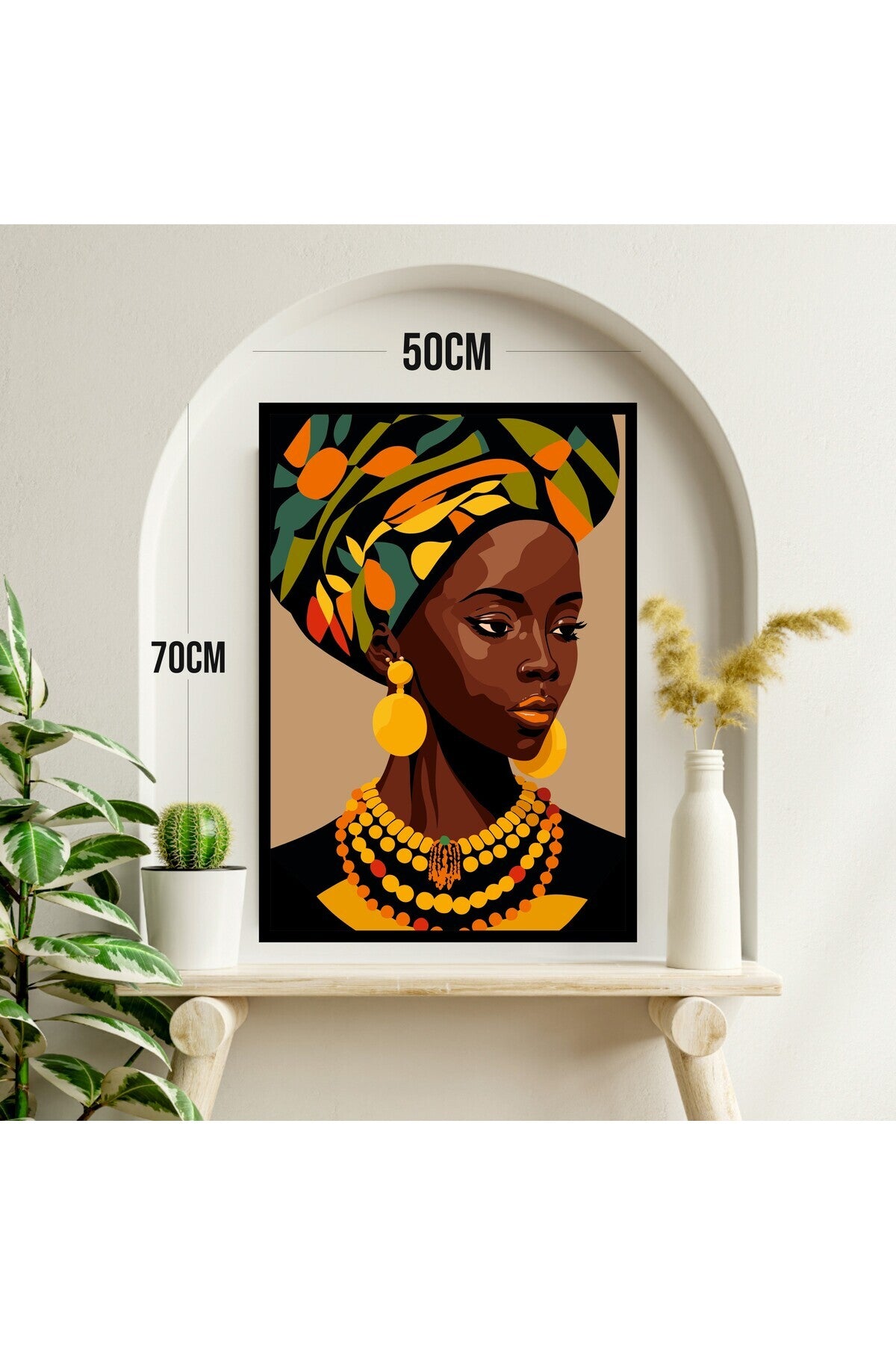 Afrika Kadın Büyük Boy Renkli Solmaz Kaliteli Baskı Çerçeve Görünümlü MDF Tablo 70x50cm 12