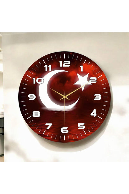Renkli Baskı Türk Bayrak Desenli Sayılı Hediyelik Ahşap Sessiz Tablo Duvar Saati