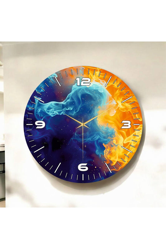 Renkli Baskı Desenli Sayılı Hediyelik Ahşap Sessiz Tablo Duvar Saati