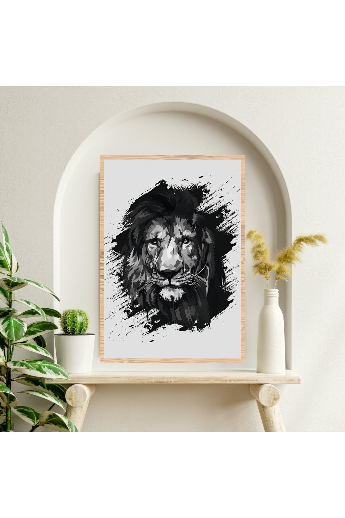 Aslan Hayvan Büyük Boy Renkli Solmaz Kaliteli Baskı Çerçeve Görünümlü MDF Tablo 70x50cm 222