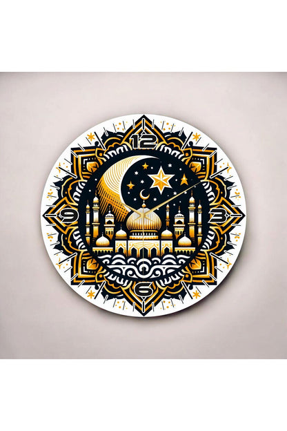 Renkli Baskı Dini Desenli Sayılı Hediyelik Ahşap Sessiz Tablo Duvar Saati