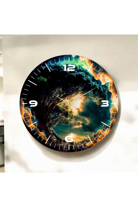 Renkli Baskı Doğa Desenli Sayılı Hediyelik Ahşap Sessiz Tablo Duvar Saati