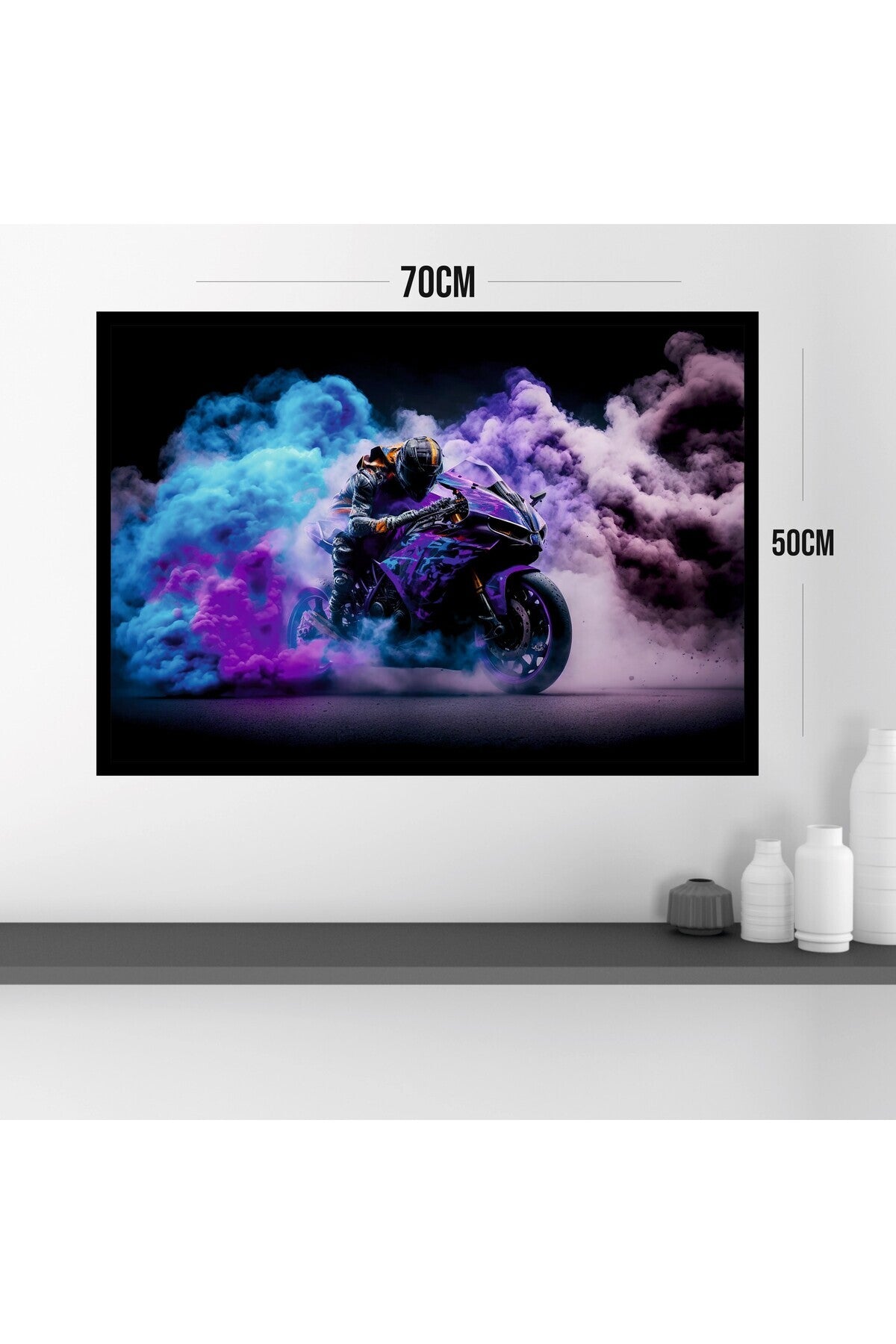 Motor Büyük Boy Renkli Solmaz Kaliteli Baskı Çerçeve Görünümlü MDF Tablo 70x50cm 147