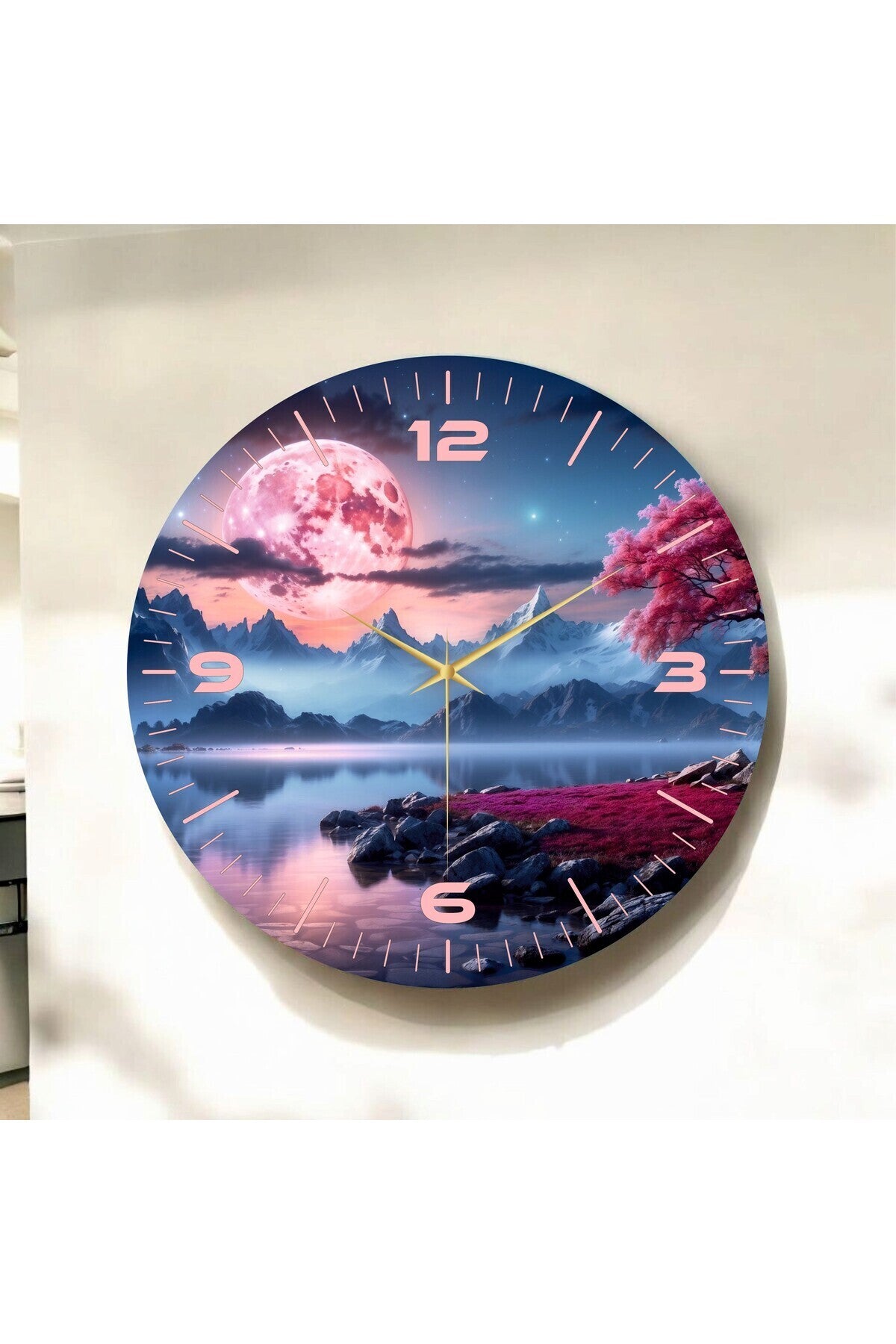 Renkli Baskı Doğa Desenli Sayılı Hediyelik Ahşap Sessiz Tablo Duvar Saati