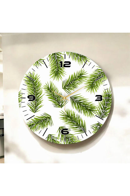 Renkli Baskı Yaprak Desenli Sayılı Hediyelik Ahşap Sessiz Tablo Duvar Saati
