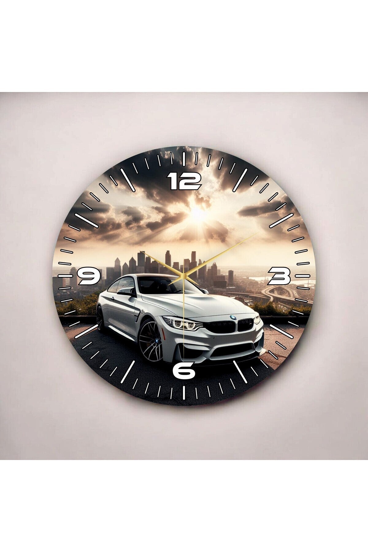 Renkli Baskı Araba Desenli Sayılı Hediyelik Ahşap Sessiz Tablo Duvar Saati