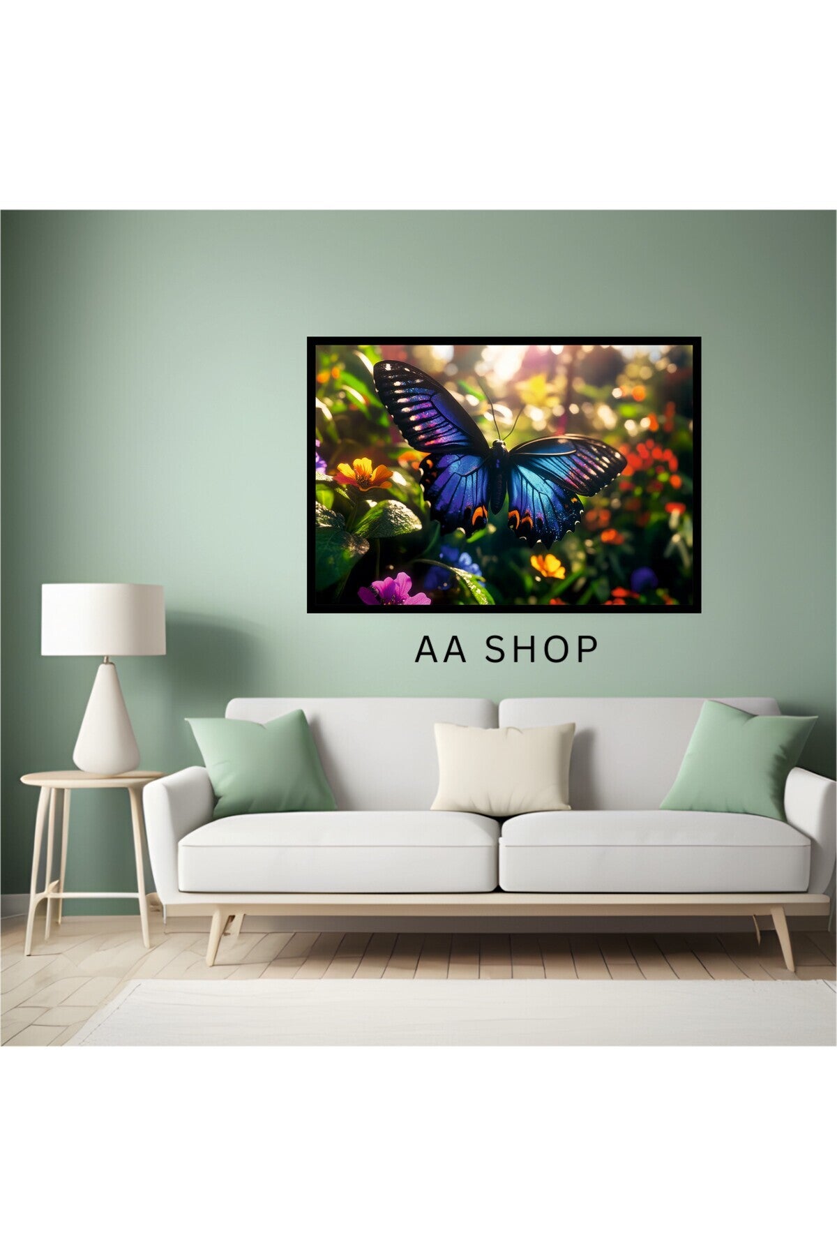 Kelebek Doğa Manzara Büyük Boy Renkli Solmaz Kaliteli Baskı Çerçeve Görünümlü MDF Tablo 70x50cm 21