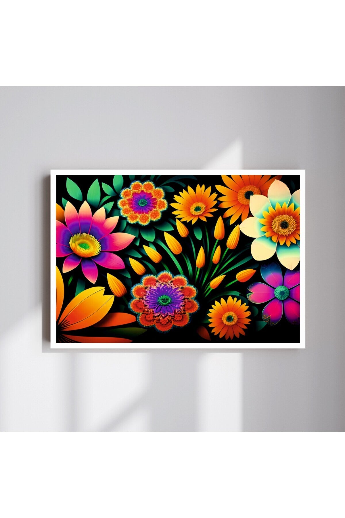 Çiçek Büyük Boy Renkli Solmaz Kaliteli Baskı Çerçeve Görünümlü MDF Tablo 70x50cm 126