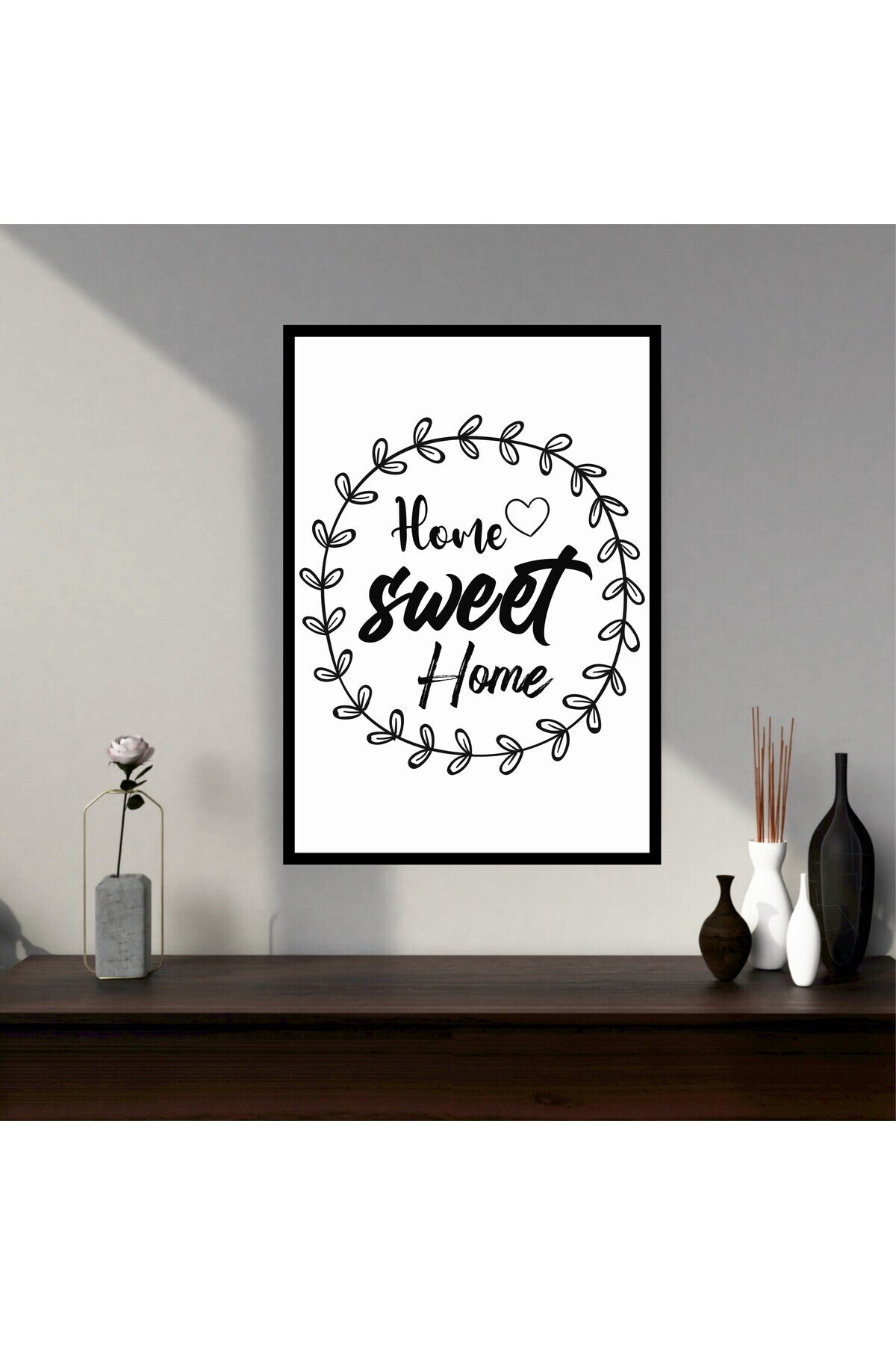 Home Sweet Motto Büyük Boy Renkli Solmaz Kaliteli Baskı Çerçeve Görünümlü MDF Tablo 70x50cm 236