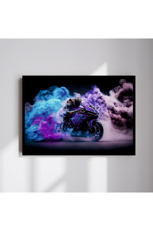 Motor Büyük Boy Renkli Solmaz Kaliteli Baskı Çerçeve Görünümlü MDF Tablo 70x50cm 147