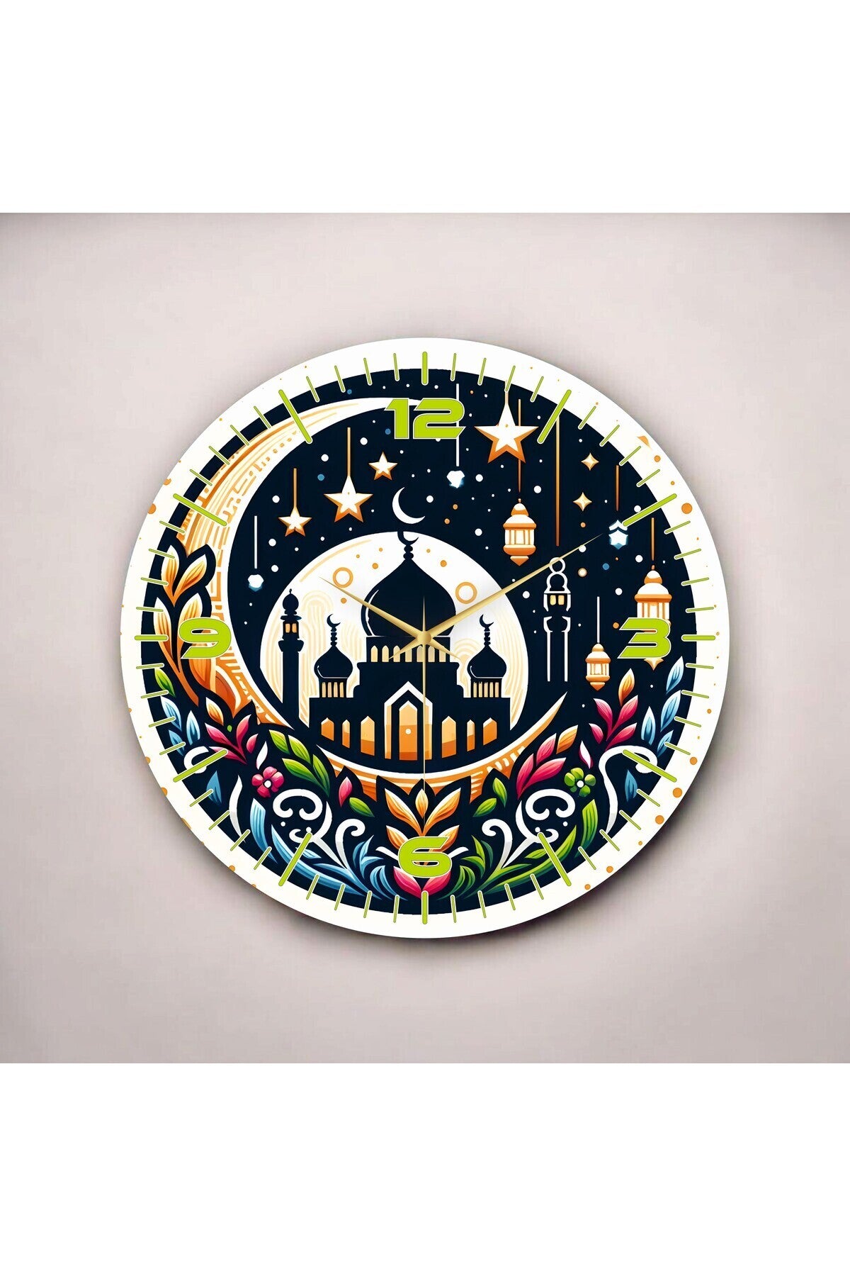 Renkli Baskı Dini Desenli Sayılı Hediyelik Ahşap Sessiz Tablo Duvar Saati