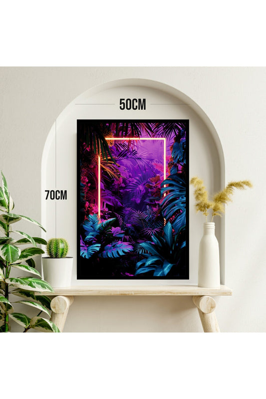 Çiçek Yaprak Büyük Boy Renkli Solmaz Kaliteli Baskı Çerçeve Görünümlü MDF Tablo 70x50cm 35