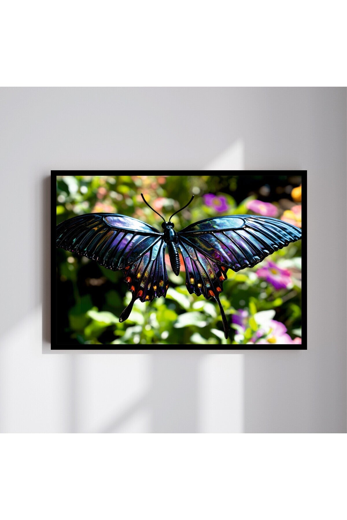 Kelebek Hayvan Büyük Boy Renkli Solmaz Kaliteli Baskı Çerçeve Görünümlü MDF Tablo 70x50cm 22
