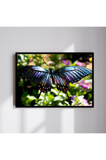 Kelebek Hayvan Büyük Boy Renkli Solmaz Kaliteli Baskı Çerçeve Görünümlü MDF Tablo 70x50cm 22