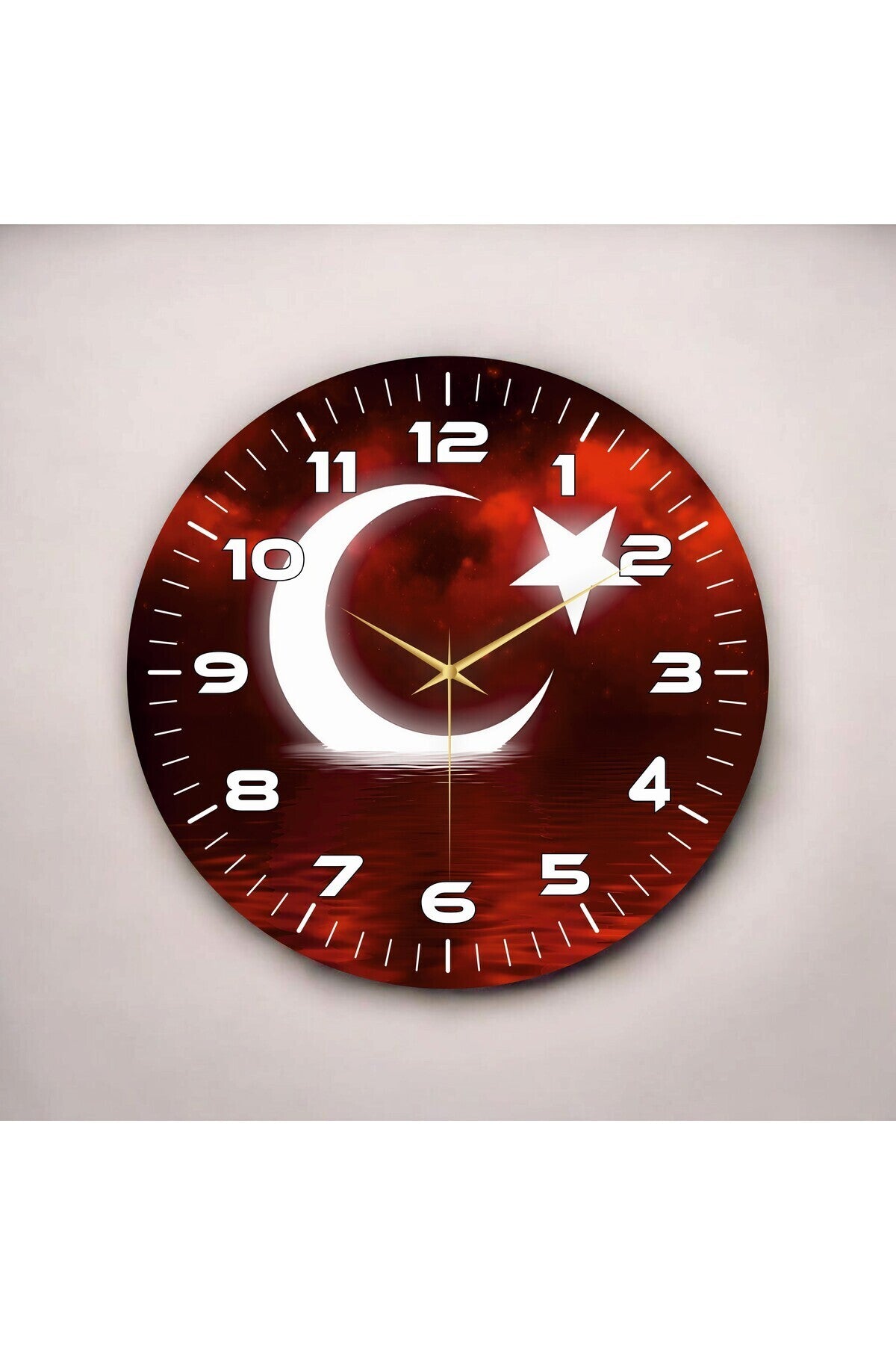 Renkli Baskı Türk Bayrak Desenli Sayılı Hediyelik Ahşap Sessiz Tablo Duvar Saati