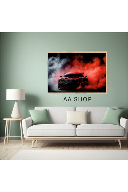 Araba Büyük Boy Renkli Solmaz Kaliteli Baskı Çerçeve Görünümlü MDF Tablo 70x50cm 150