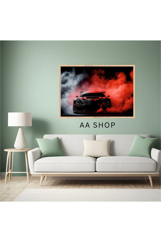 Araba Büyük Boy Renkli Solmaz Kaliteli Baskı Çerçeve Görünümlü MDF Tablo 70x50cm 150