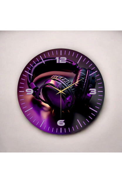 Gamer Kulaklık Tasarımlı Renkli Baskı Desenli Sayılı Hediyelik Ahşap Sessiz Tablo Duvar Saati