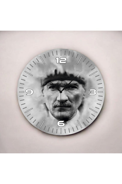 Renkli Baskı Atatürk Desenli Sayılı Hediyelik Ahşap Sessiz Tablo Duvar Saati