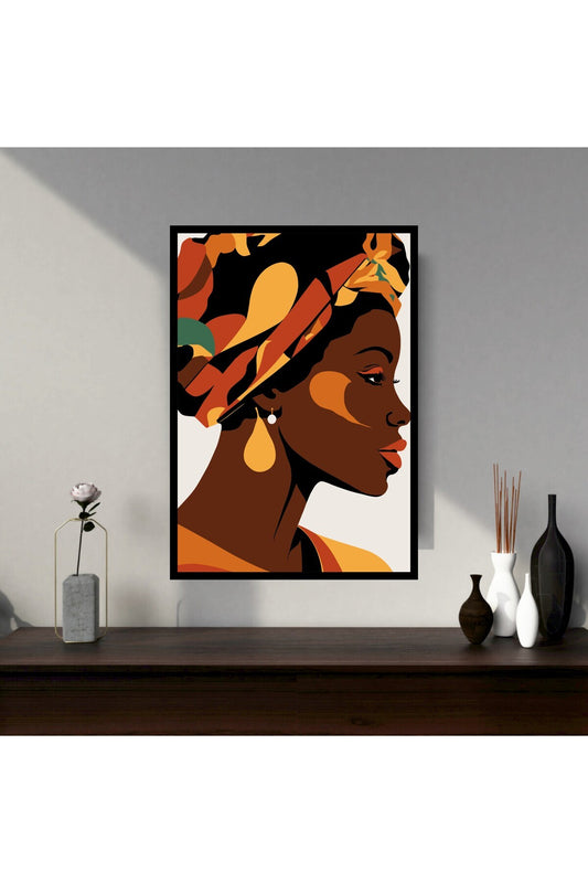 Afrika Kadın Büyük Boy Renkli Solmaz Kaliteli Baskı Çerçeve Görünümlü MDF Tablo 70x50cm 09