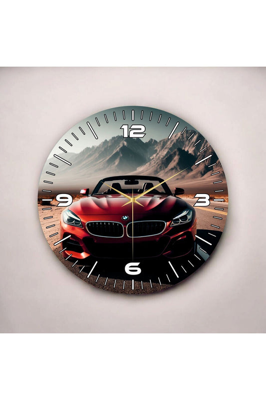 Renkli Baskı Araba Desenli Sayılı Hediyelik Ahşap Sessiz Tablo Duvar Saati