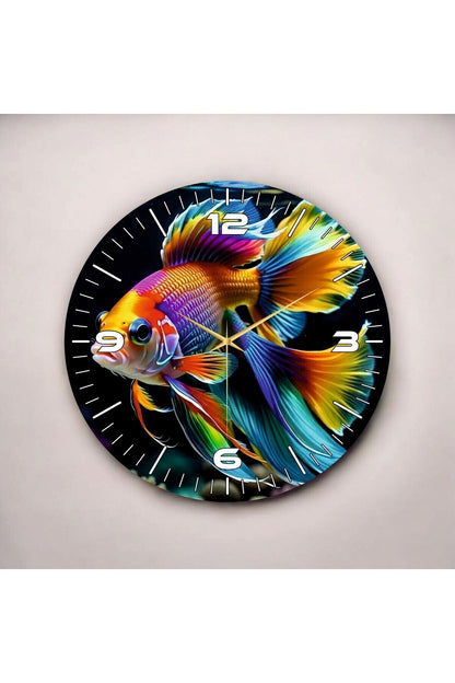 Renkli Baskı Balık Hayvan Desenli Sayılı Hediyelik Ahşap Sessiz Tablo Duvar Saati