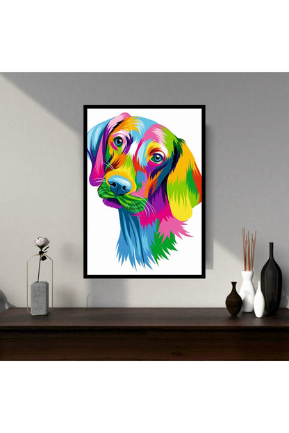 Köpek Hayvan Büyük Boy Renkli Solmaz Kaliteli Baskı Çerçeve Görünümlü MDF Tablo 70x50cm 04
