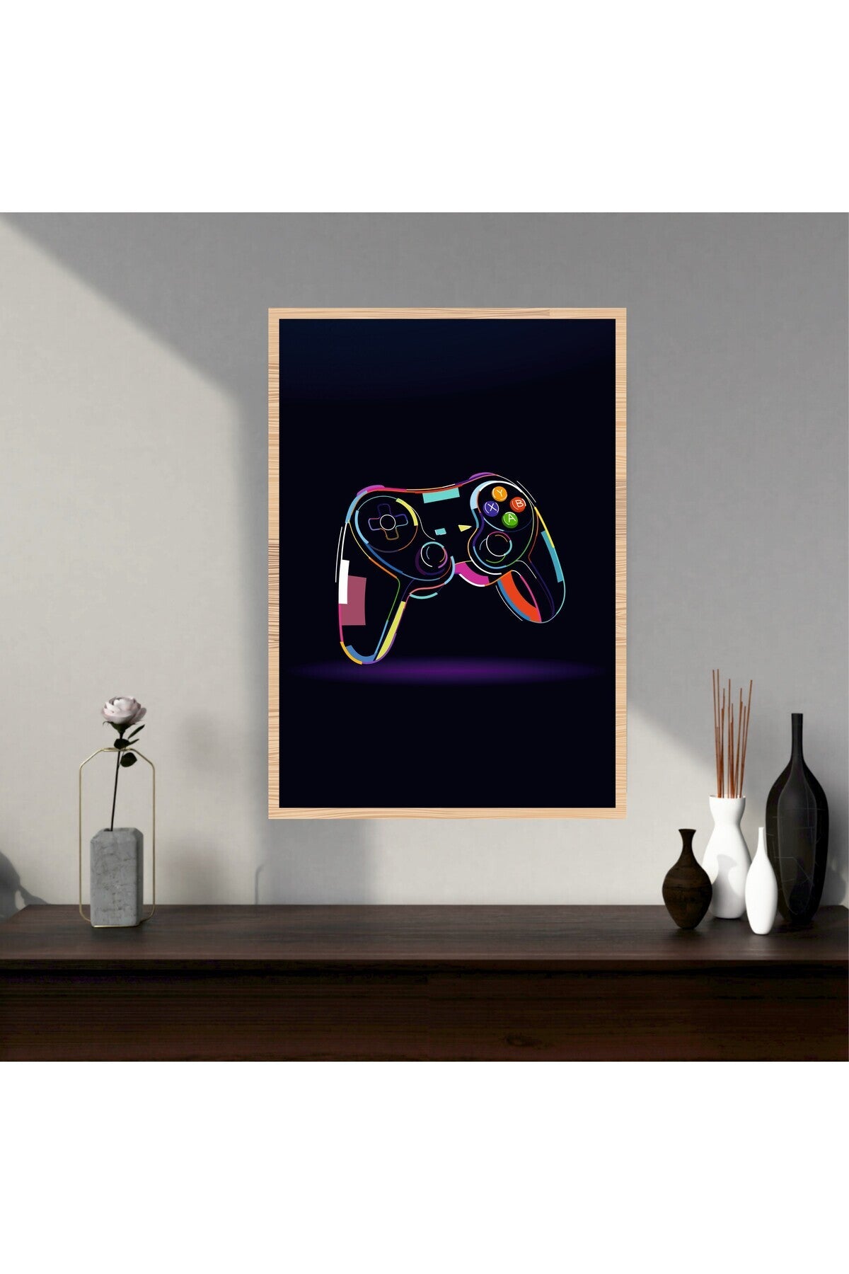 Gamer Kol Büyük Boy Renkli Solmaz Kaliteli Baskı Çerçeve Görünümlü MDF Tablo 70x50cm 265