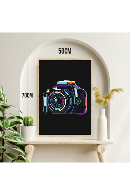 Fotoğraf Makinesi Büyük Boy Renkli Solmaz Kaliteli Baskı Çerçeve Görünümlü MDF Tablo 70x50cm 253