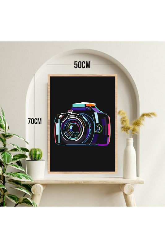 Fotoğraf Makinesi Büyük Boy Renkli Solmaz Kaliteli Baskı Çerçeve Görünümlü MDF Tablo 70x50cm 253