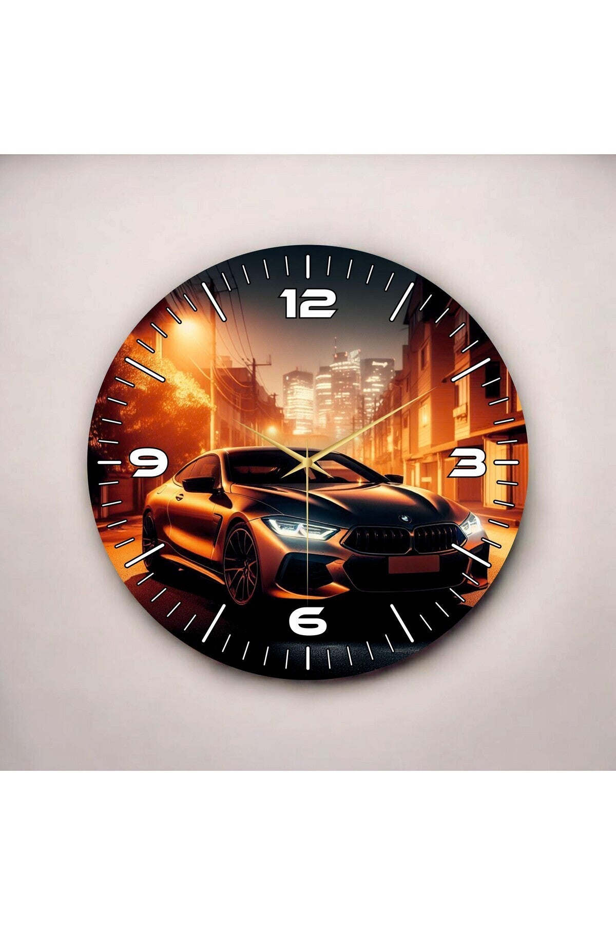 Renkli Baskı Araba Desenli Sayılı Hediyelik Ahşap Sessiz Tablo Duvar Saati