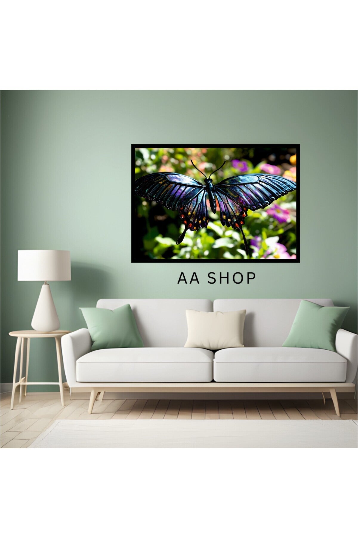 Kelebek Hayvan Büyük Boy Renkli Solmaz Kaliteli Baskı Çerçeve Görünümlü MDF Tablo 70x50cm 22