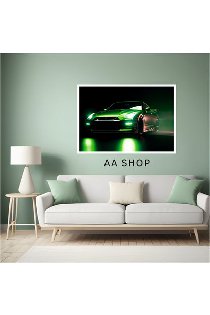 Yeşil Araba Büyük Boy Renkli Solmaz Kaliteli Baskı Çerçeve Görünümlü MDF Tablo 70x50cm 167