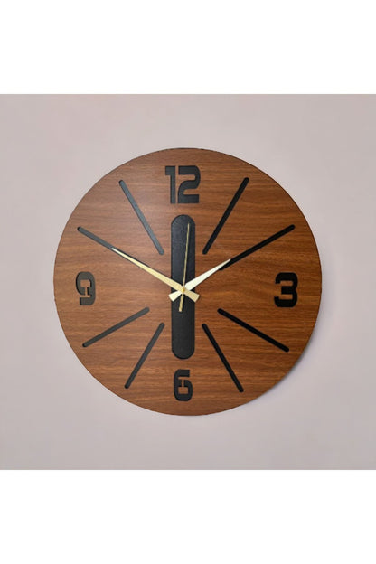 Ceviz Siyah Renk Hediyelik Ahşap Dekoratif Çizgili Farklı Desenli Duvar Saati 50cm
