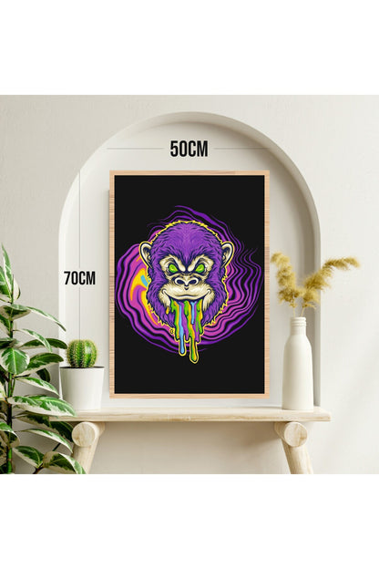 Maymun Hayvan Büyük Boy Renkli Solmaz Kaliteli Baskı Çerçeve Görünümlü MDF Tablo 70x50cm 250