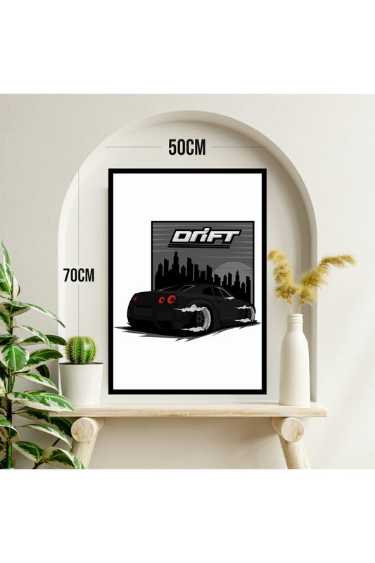 Araba Drift Büyük Boy Renkli Solmaz Kaliteli Baskı Çerçeve Görünümlü MDF Tablo 70x50cm 181