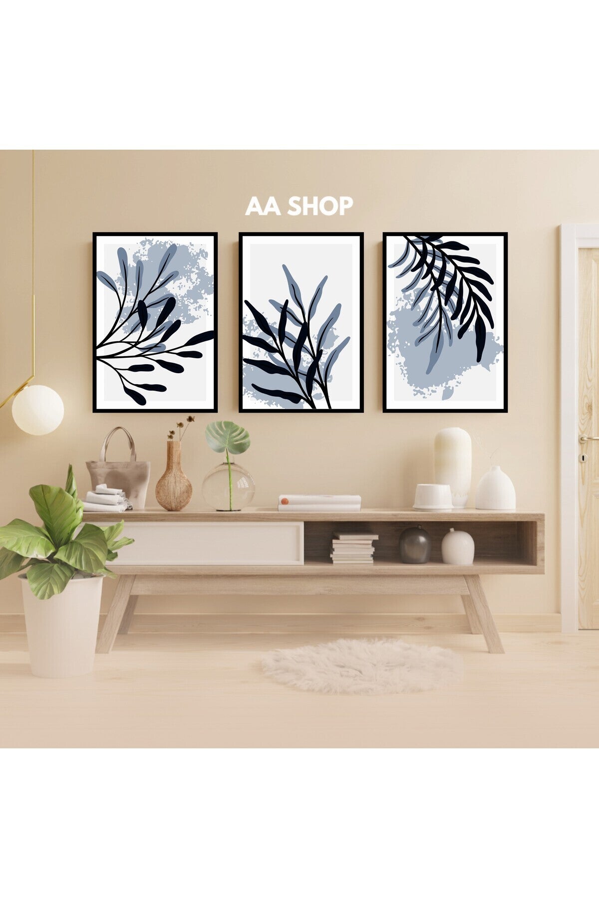 3 Parça Çiçek Yaprak Renkli Solmaz Kaliteli Baskı Çerçeve Görünümlü MDF Tablo Set 27