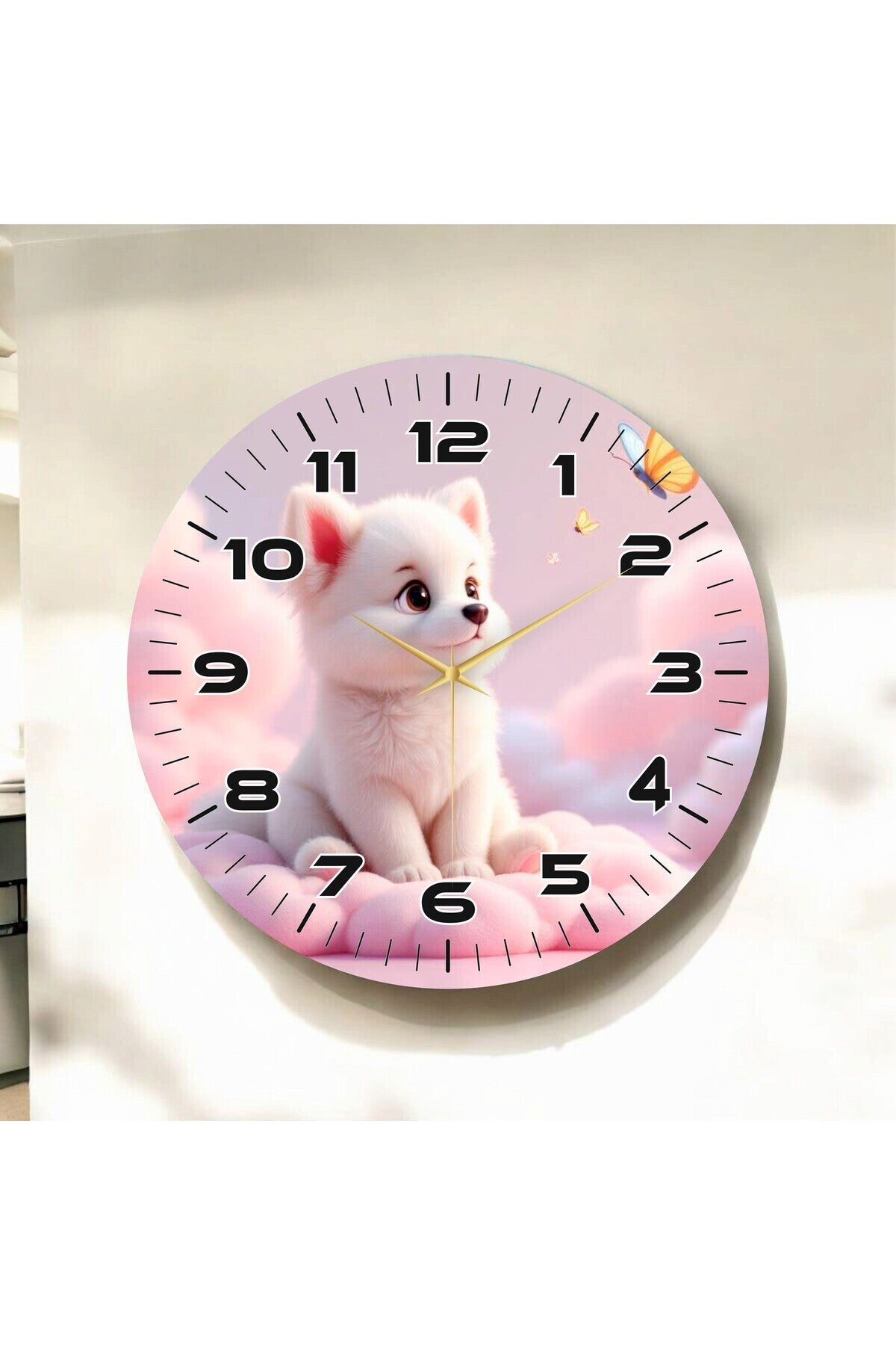 Renkli Baskı Köpek Hayvan Desenli Sayılı Hediyelik Ahşap Sessiz Tablo Duvar Saati