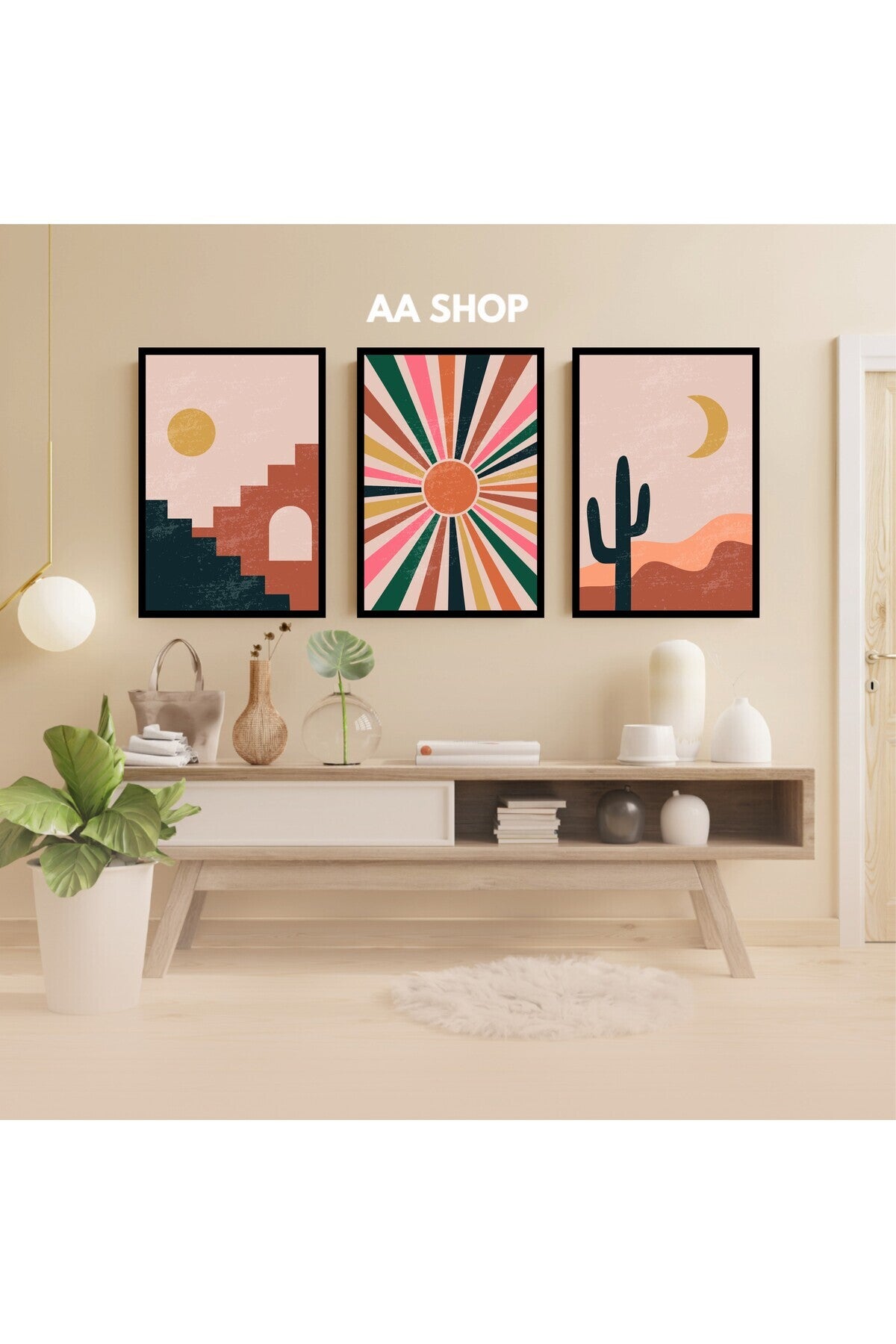 3 Parça Renkli Solmaz Kaliteli Baskı Çerçeve Görünümlü MDF Tablo Set 11