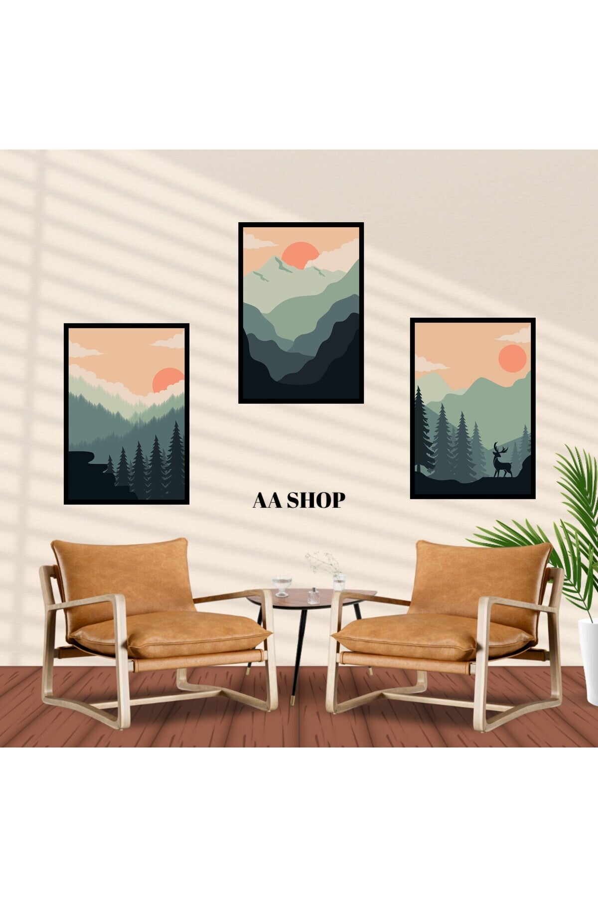 3 Parça Doğa Renkli Solmaz Kaliteli Baskı Çerçeve Görünümlü MDF Tablo Set 94