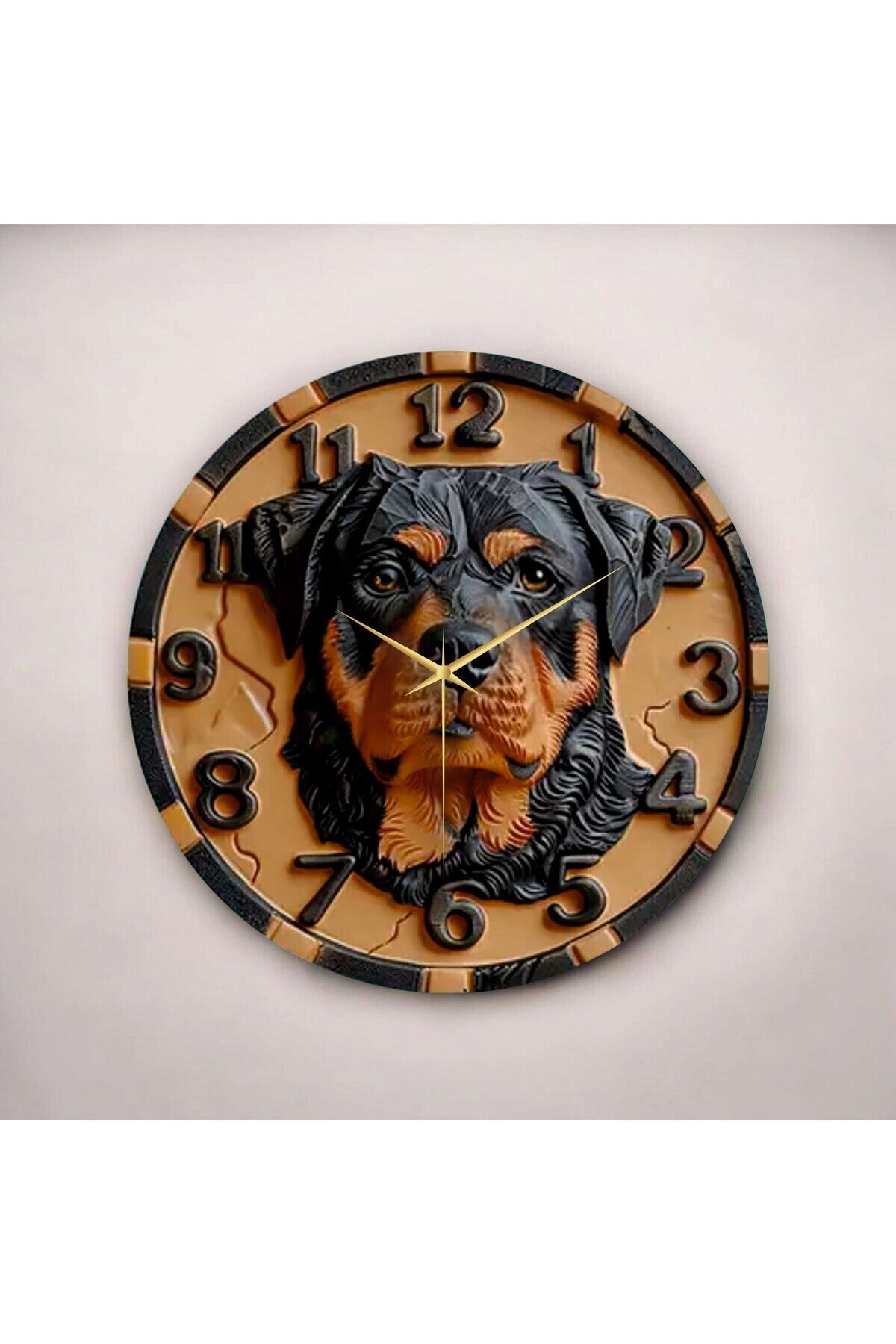 Renkli Baskı Köpek Hayvan Desenli Sayılı Hediyelik Ahşap Sessiz Tablo Duvar Saati