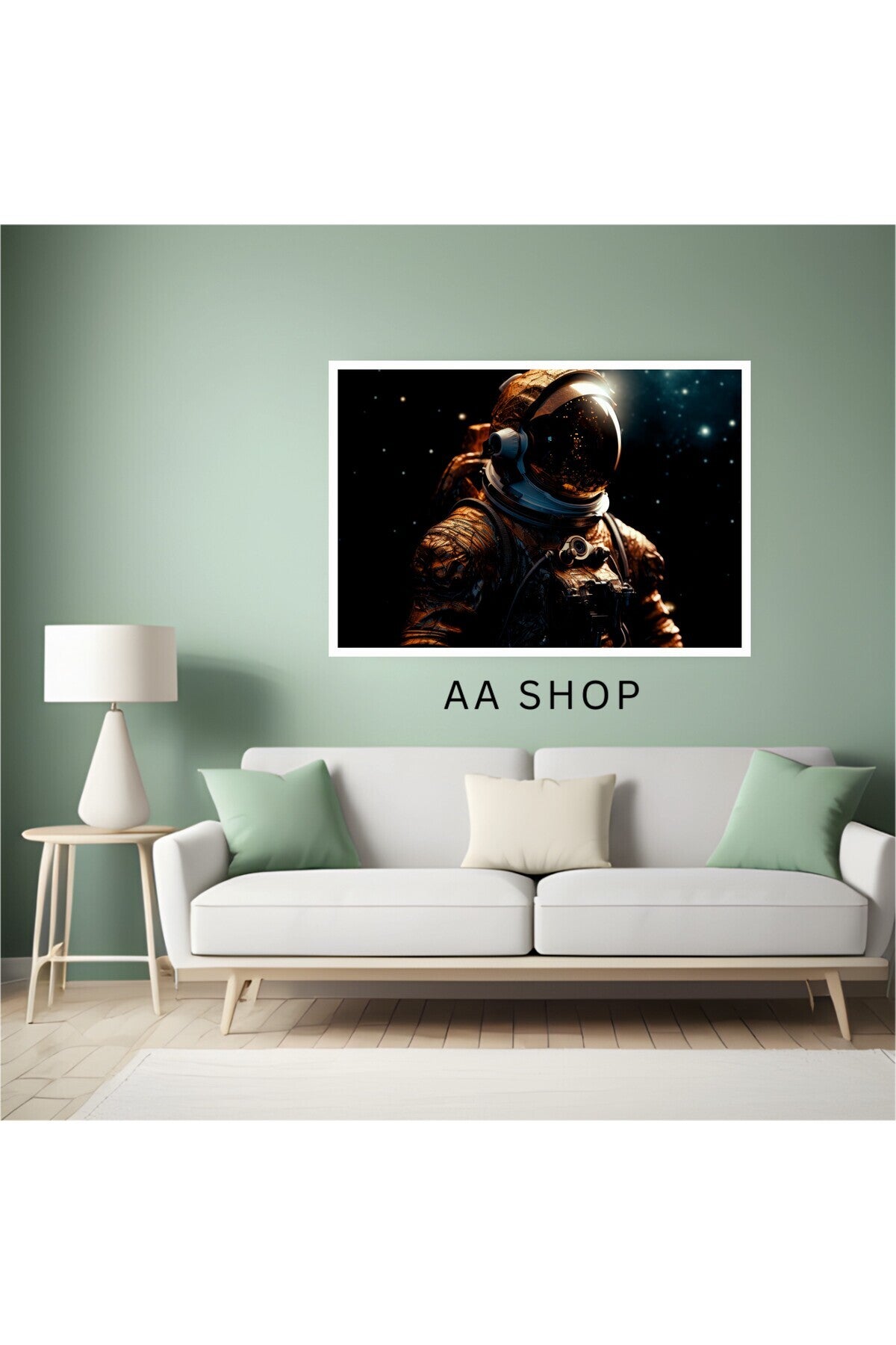 Astronot Uzay Büyük Boy Renkli Solmaz Kaliteli Baskı Çerçeve Görünümlü MDF Tablo 70x50cm 50