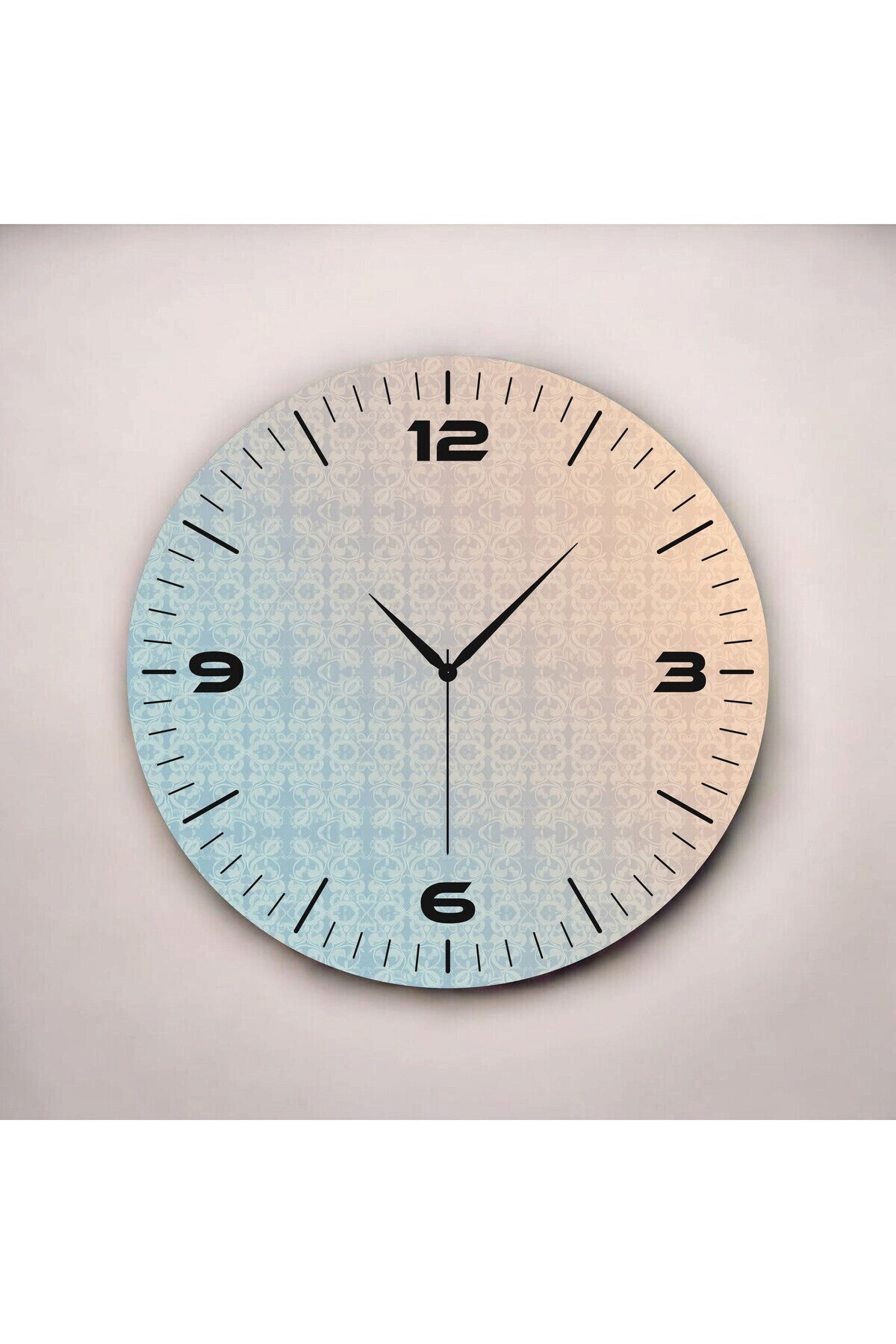 Sade Mavi Sarı Renkli Baskı Desenli Sayılı Hediyelik Ahşap Sessiz Tablo Duvar Saati