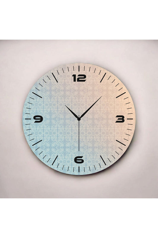 Sade Mavi Sarı Renkli Baskı Desenli Sayılı Hediyelik Ahşap Sessiz Tablo Duvar Saati