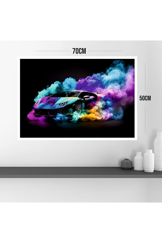 Araba Büyük Boy Renkli Solmaz Kaliteli Baskı Çerçeve Görünümlü MDF Tablo 70x50cm 124