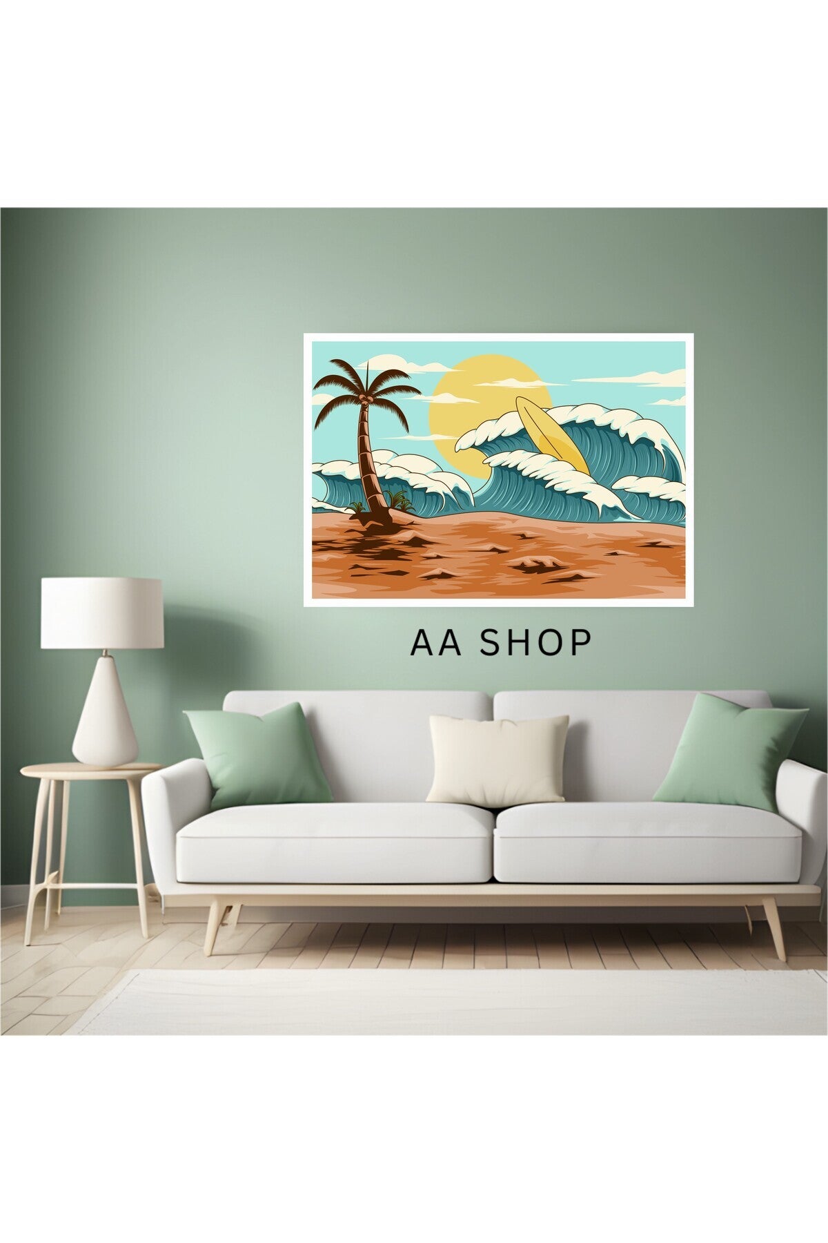 Deniz Sahil Sörf Büyük Boy Renkli Solmaz Kaliteli Baskı Çerçeve Görünümlü MDF Tablo 70x50cm 115